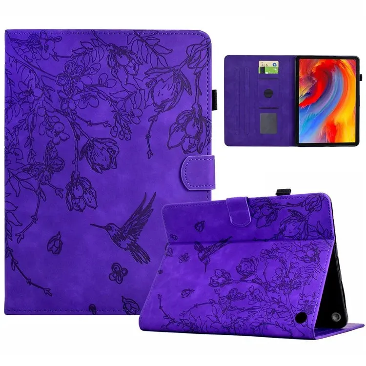 For Amazon Fire 7 (2022) Case Flower Bird Imprinted Card Holder Leather Tablet Cover