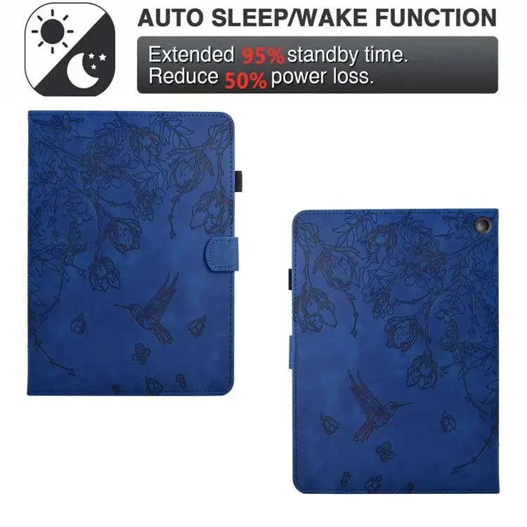 For Amazon Fire 7 (2022) Case Flower Bird Imprinted Card Holder Leather Tablet Cover