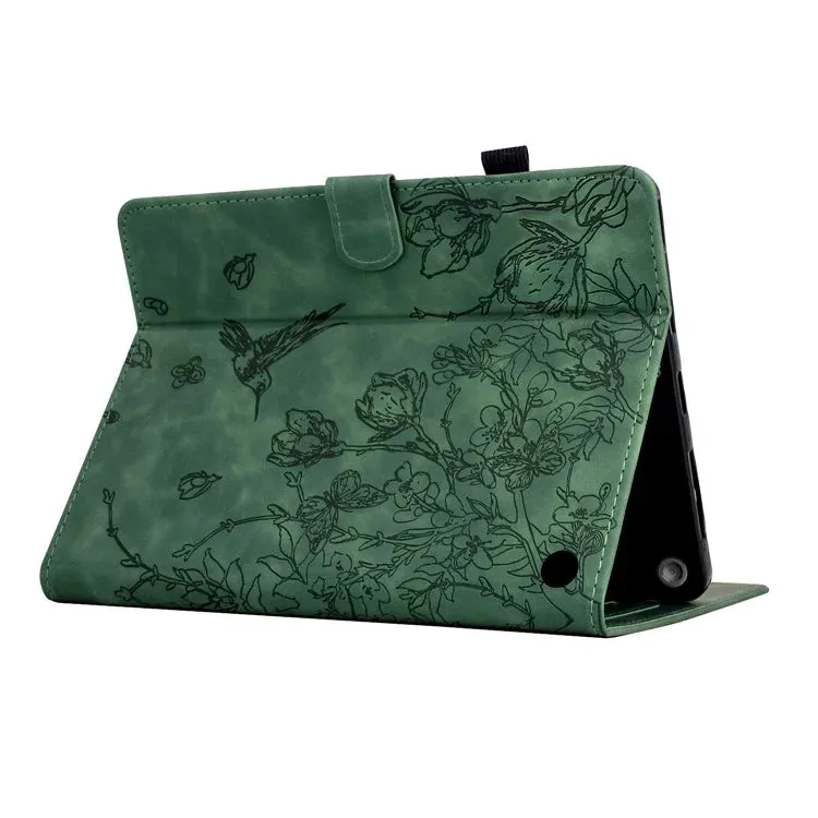 For Amazon Fire 7 (2022) Case Flower Bird Imprinted Card Holder Leather Tablet Cover