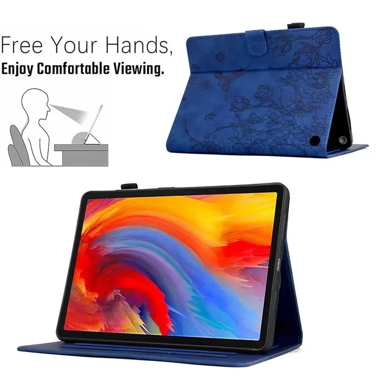 For Amazon Fire 7 (2022) Case Flower Bird Imprinted Card Holder Leather Tablet Cover