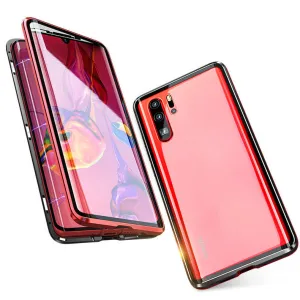 For Huawei P30 Pro/P30 Lite/P30 Front Back Glass Cover Luxury Aluminum Metal Magnet Adsorption Phone Case red_Huawei P30 lite