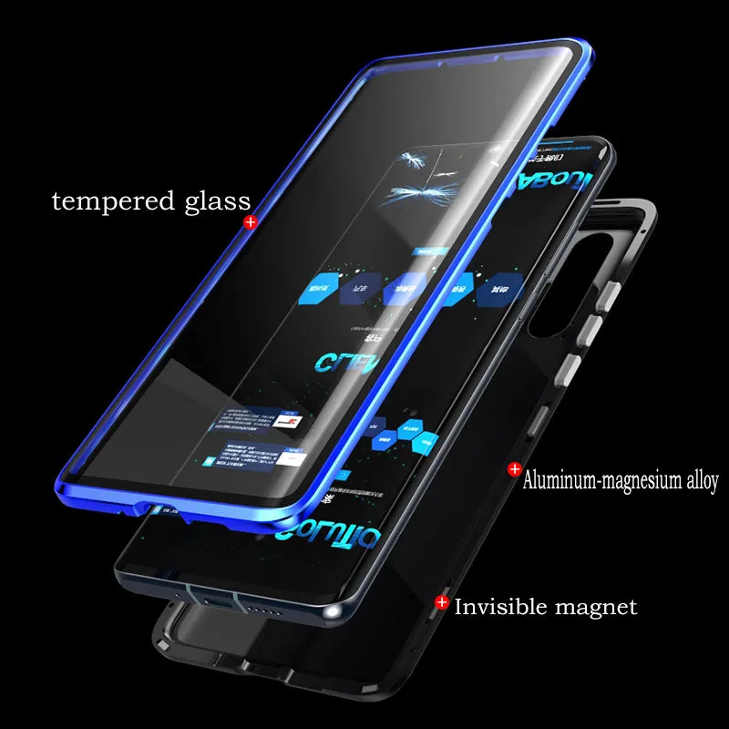For Huawei P30 Pro/P30 Lite/P30 Front Back Glass Cover Luxury Aluminum Metal Magnet Adsorption Phone Case red_Huawei P30 lite