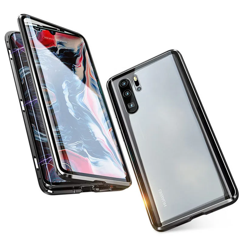 For Huawei P30 Pro/P30 Lite/P30 Front Back Glass Cover Luxury Aluminum Metal Magnet Adsorption Phone Case red_Huawei P30 lite