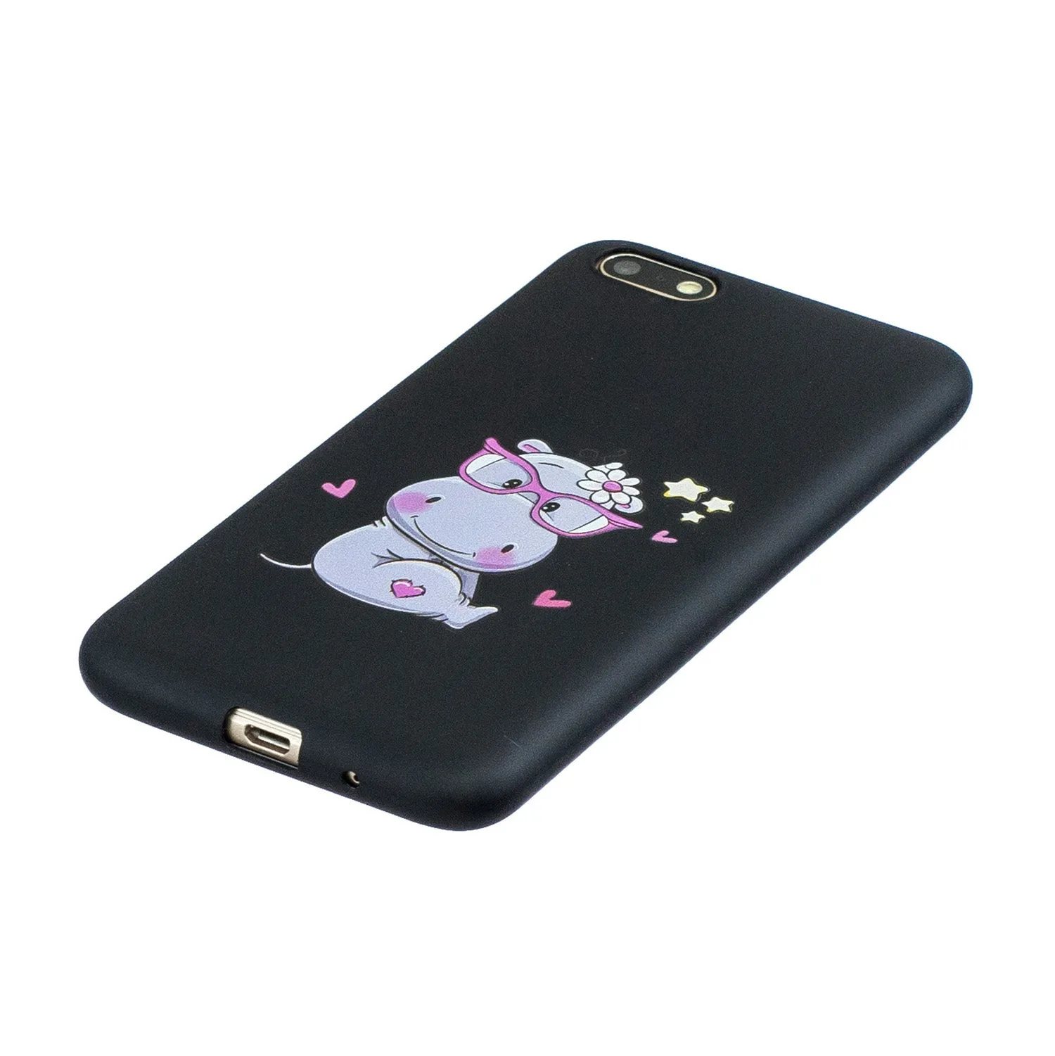 For HUAWEI Y5 2018 Cute Coloured Painted TPU Anti-scratch Non-slip Protective Cover Back Case with Lanyard yellow