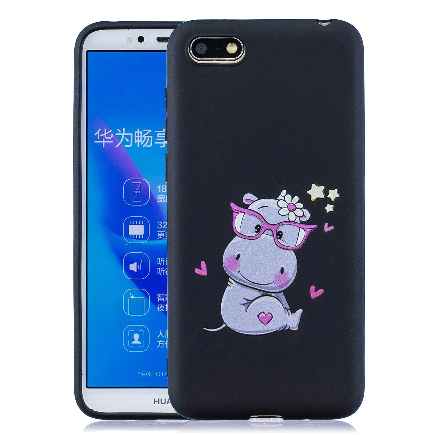 For HUAWEI Y5 2018 Cute Coloured Painted TPU Anti-scratch Non-slip Protective Cover Back Case with Lanyard yellow