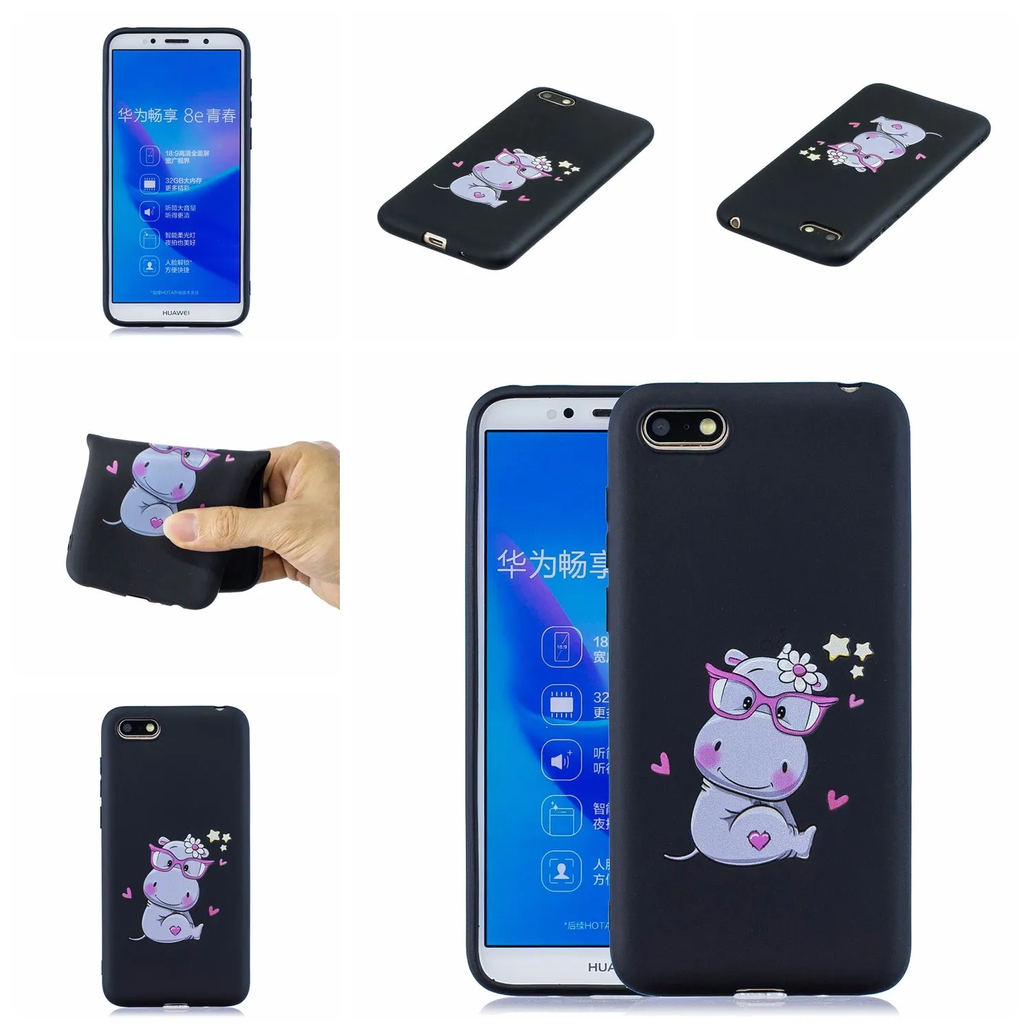 For HUAWEI Y5 2018 Cute Coloured Painted TPU Anti-scratch Non-slip Protective Cover Back Case with Lanyard yellow