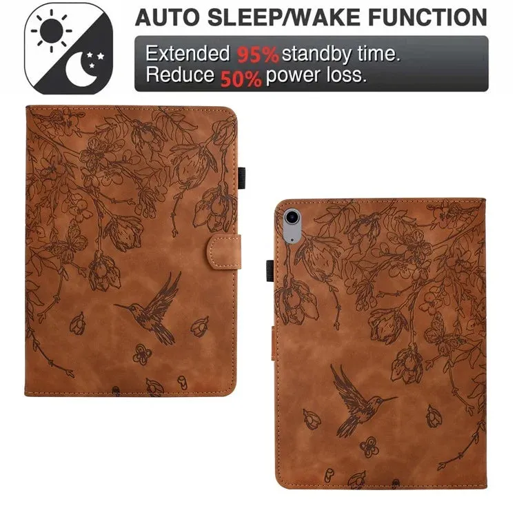For iPad 10.9 (2022) Case Flower Bird Imprinted Card Holder Leather Tablet Cover
