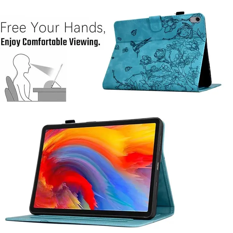 For iPad 10.9 (2022) Case Flower Bird Imprinted Card Holder Leather Tablet Cover