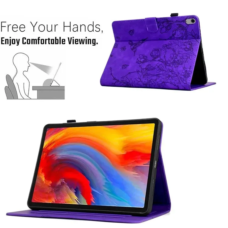 For iPad 10.9 (2022) Case Flower Bird Imprinted Card Holder Leather Tablet Cover