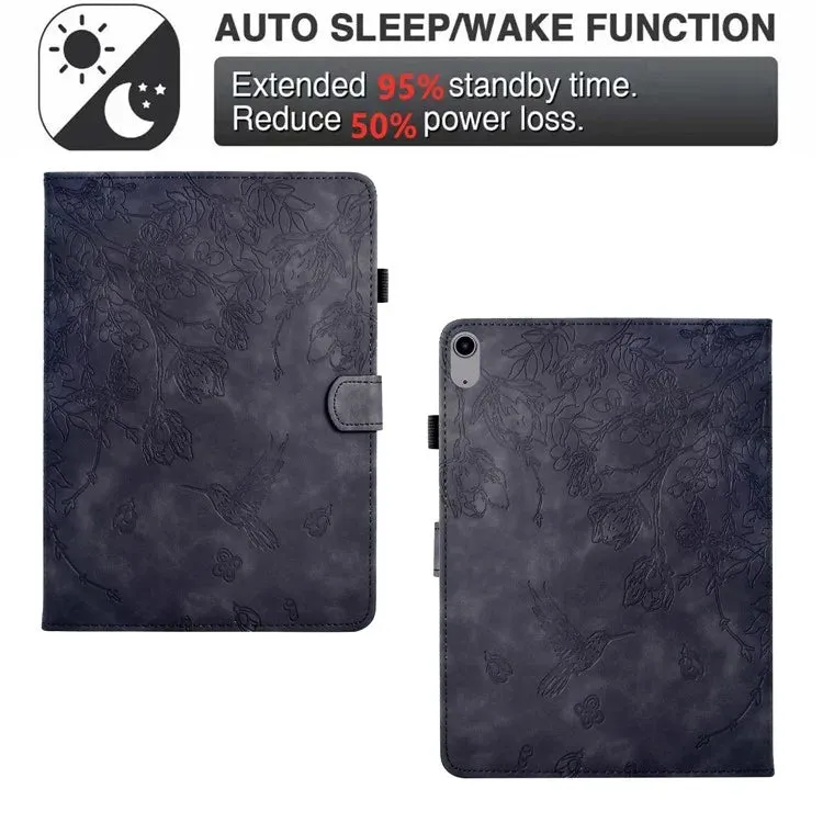 For iPad 10.9 (2022) Case Flower Bird Imprinted Card Holder Leather Tablet Cover