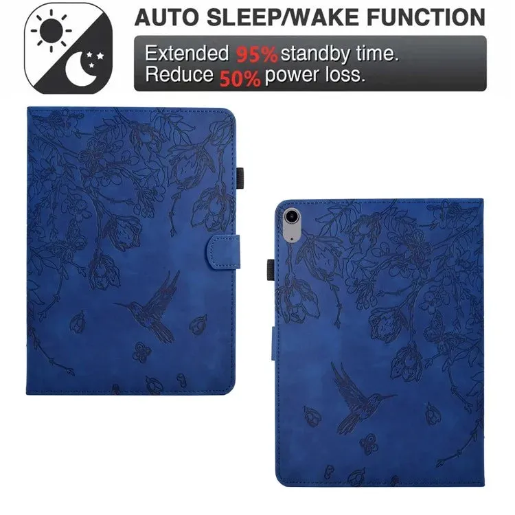 For iPad 10.9 (2022) Case Flower Bird Imprinted Card Holder Leather Tablet Cover