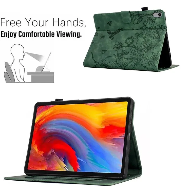 For iPad 10.9 (2022) Case Flower Bird Imprinted Card Holder Leather Tablet Cover