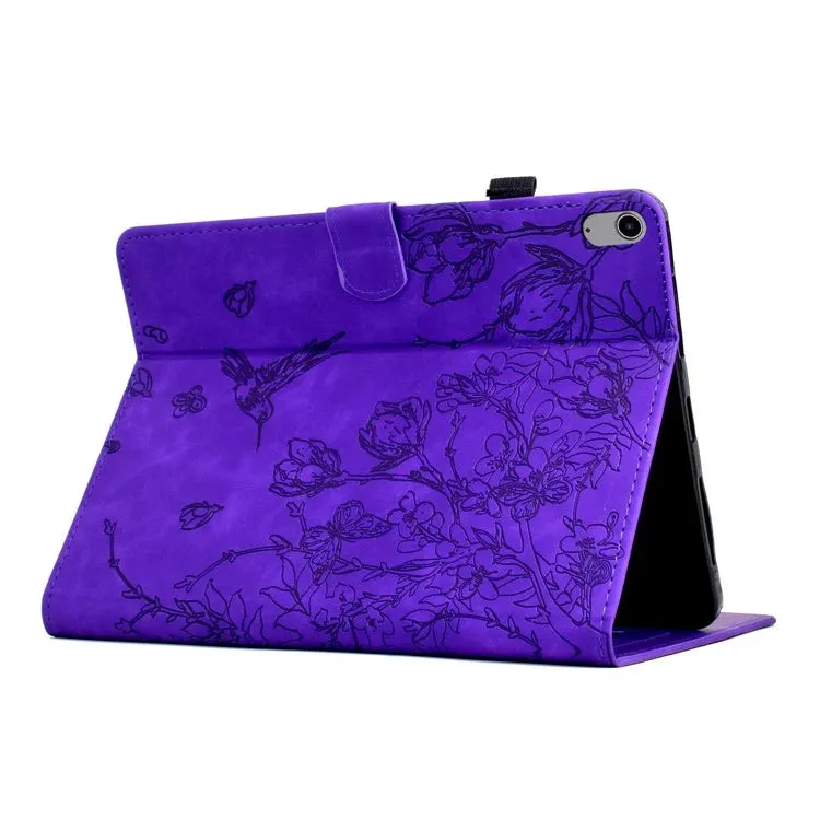 For iPad 10.9 (2022) Case Flower Bird Imprinted Card Holder Leather Tablet Cover