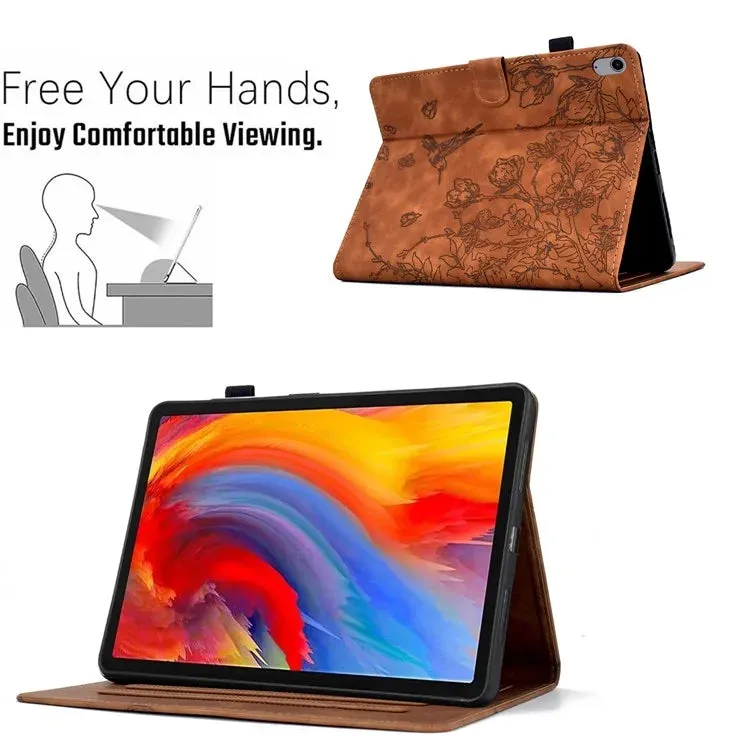 For iPad 10.9 (2022) Case Flower Bird Imprinted Card Holder Leather Tablet Cover