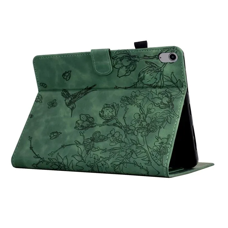 For iPad 10.9 (2022) Case Flower Bird Imprinted Card Holder Leather Tablet Cover