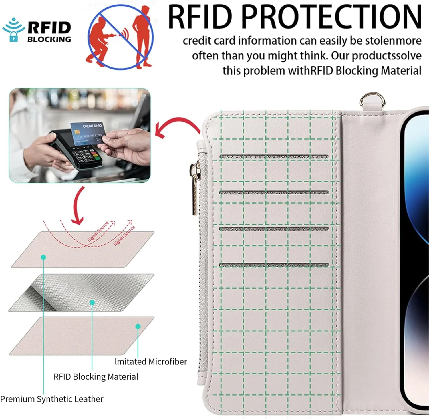 for iPhone 16 Pro(6.3 inches) Detachable Wallet Case with Crossbody.Multi-Function 2 in 1 Magnetic Wallet Case with Card Holder.Flip Strap Zipper Phone Case with Shoulder Straps