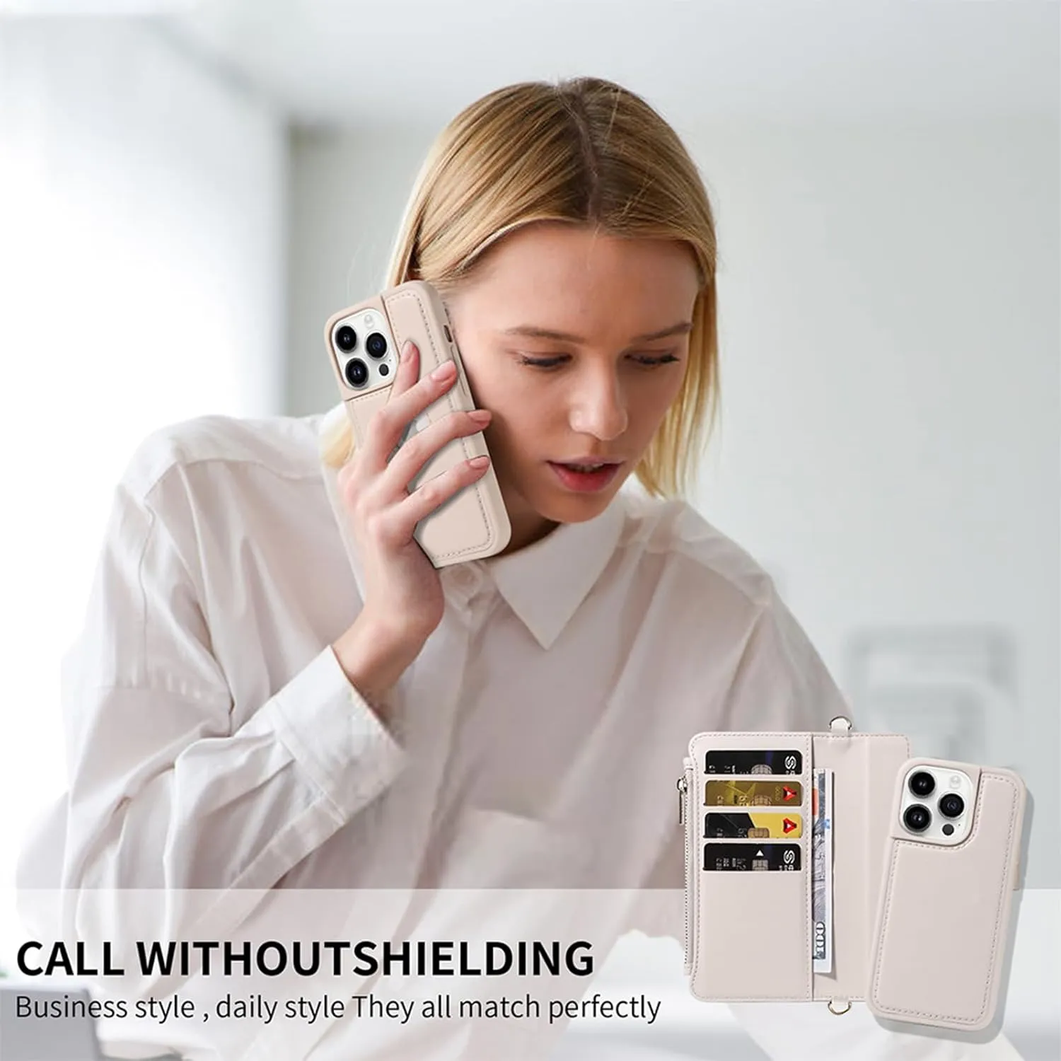 for iPhone 16 Pro(6.3 inches) Detachable Wallet Case with Crossbody.Multi-Function 2 in 1 Magnetic Wallet Case with Card Holder.Flip Strap Zipper Phone Case with Shoulder Straps