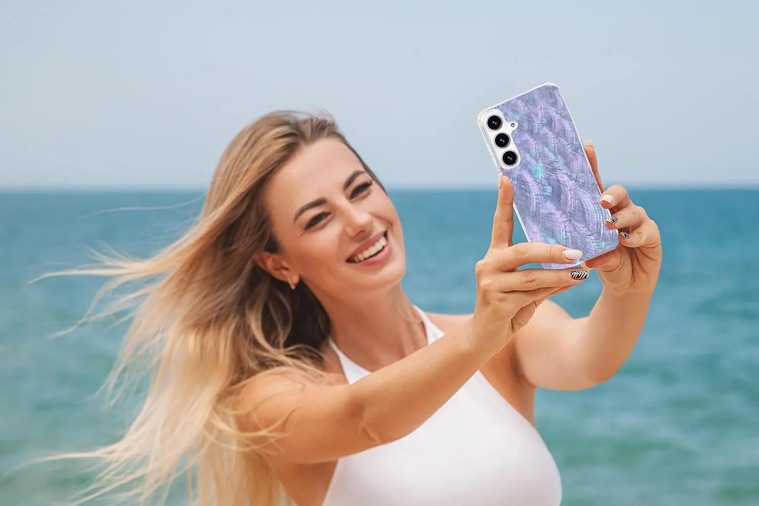for Samsung Galaxy S24 Case Made with Unique Genuine Seashell, Durable | Stunning Gorgeous | Drop Protection | Luxury Aesthetic Cover. (Purple)