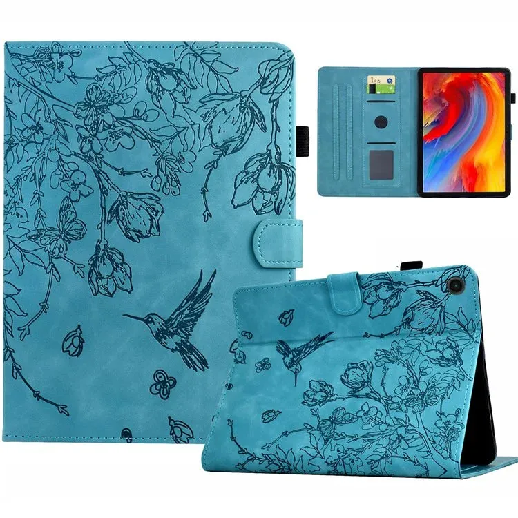For Samsung Galaxy Tab A8 10.5 (2022) / (2021) X200 X205  Case Flower Bird Imprinted Card Holder Leather Tablet Cover