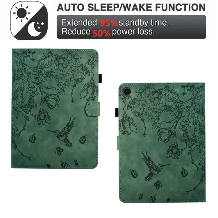 For Samsung Galaxy Tab A8 10.5 (2022) / (2021) X200 X205  Case Flower Bird Imprinted Card Holder Leather Tablet Cover