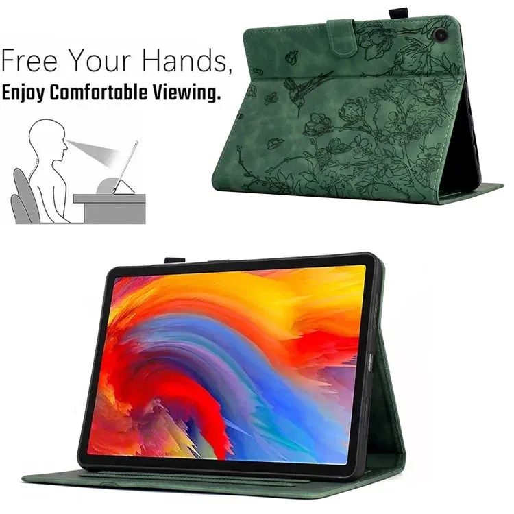For Samsung Galaxy Tab A8 10.5 (2022) / (2021) X200 X205  Case Flower Bird Imprinted Card Holder Leather Tablet Cover