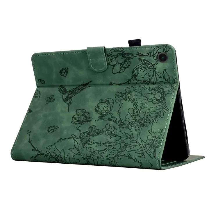 For Samsung Galaxy Tab A8 10.5 (2022) / (2021) X200 X205  Case Flower Bird Imprinted Card Holder Leather Tablet Cover