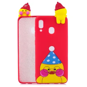 For Samsung M20 3D Cute Coloured Painted Animal TPU Anti-scratch Non-slip Protective Cover Back Case red