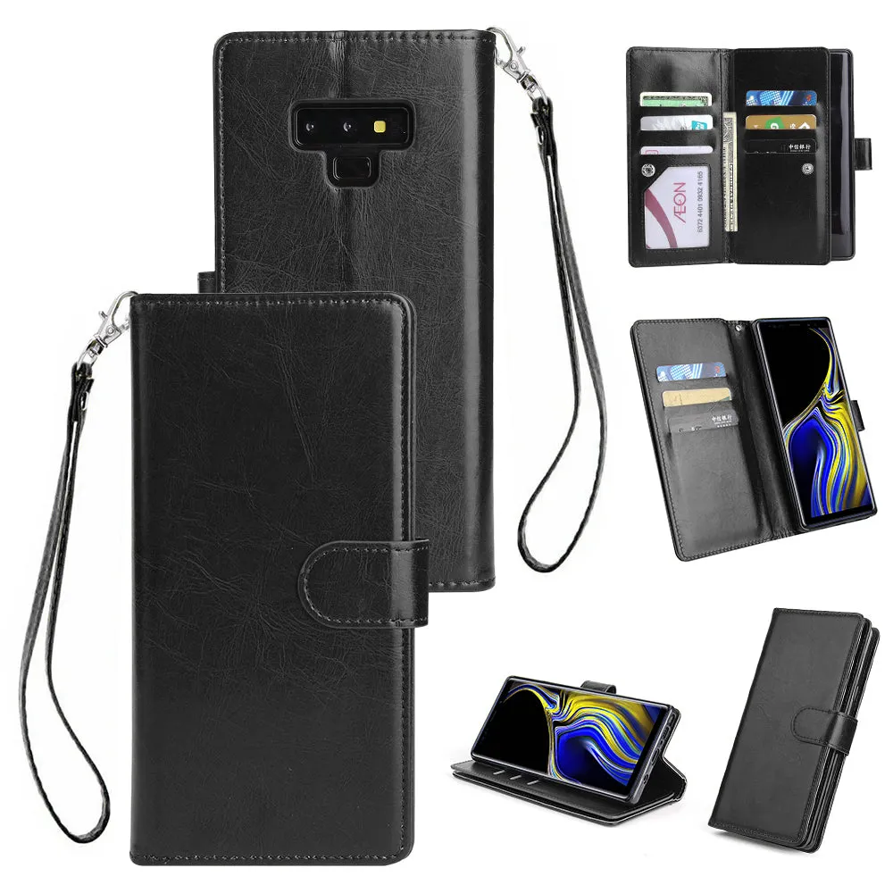 For Samsung Note 9 PU Full Protective Cover with 9 Card Slot Lanyard Bracket Buckle gold
