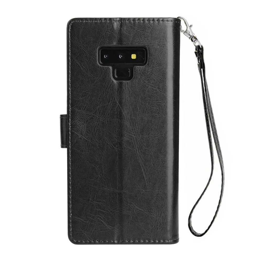 For Samsung Note 9 PU Full Protective Cover with 9 Card Slot Lanyard Bracket Buckle gold