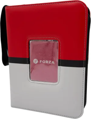 FORZAROCKET 4-Pocket Toploader Binder – Holds 112 Cards | Side-Loading, Ringless, Double-Sided Pages for 3x4" Top Loaders | TCG Card Storage Album with Card Display Window & Wristband (Red & White)