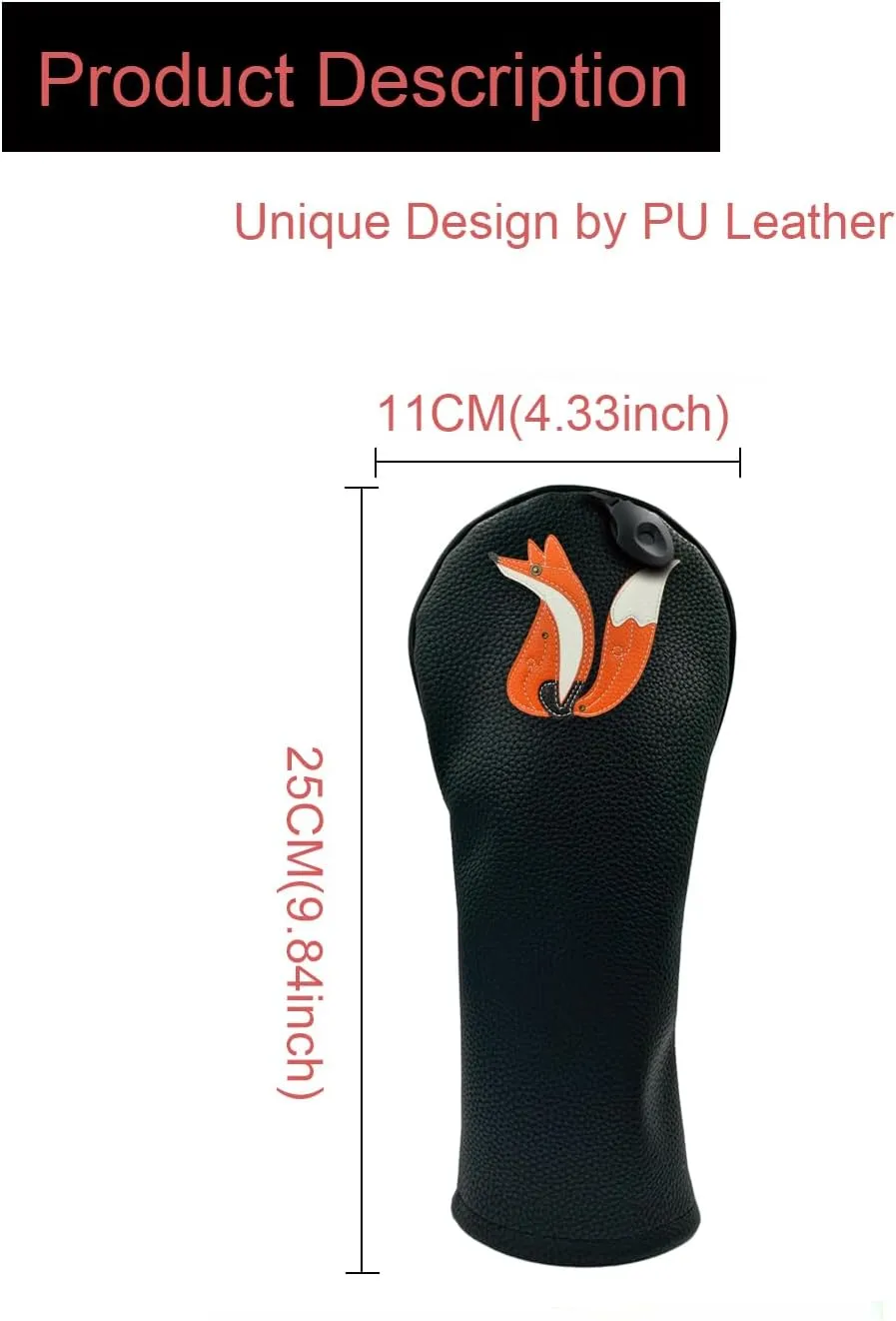 Fox PU Leather Golf Club Covers Driver Headcovers Fairway Woods Hybrid Protector with Interchangeable Number Tag