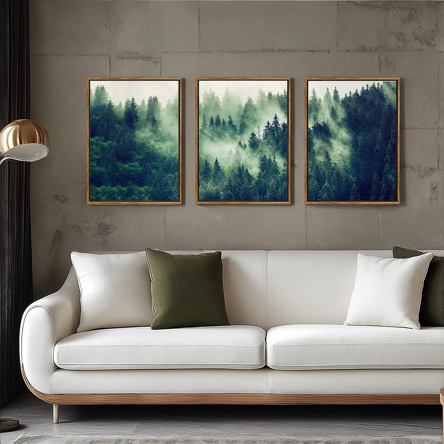 Frame Canvas Printed Wall Art Mist Forest Valley Natural Landscape Green Pine Forest Wall Decoration Forest Nursery Wall Painting Artwork Living Room Bedroom Office 12"x16" inches 3 pieces