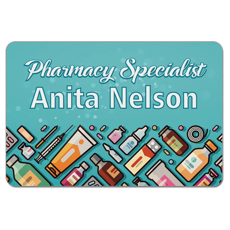 Full Color Plastic Name Badge, Rounded Corners.  Magnetic Backing
