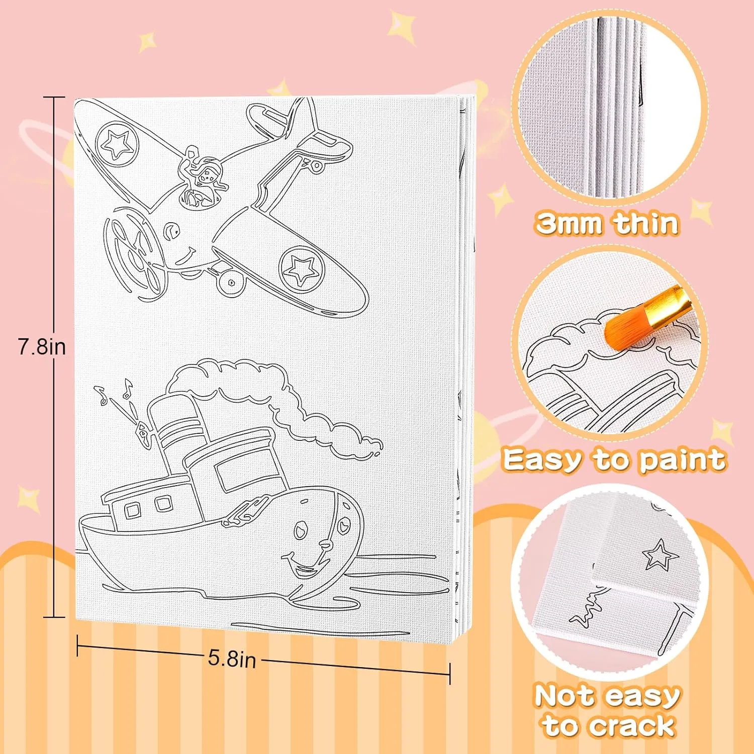 Fulmoon 24 Pcs Pre Drawn Canvas for Painting for Kids Adults Preprinted Bulk 7.8 x 5.8 Inch Pre-Stenciled Painting Canvas Panels for DIY School Gift Classroom Party Favor Activities, 12 Style
