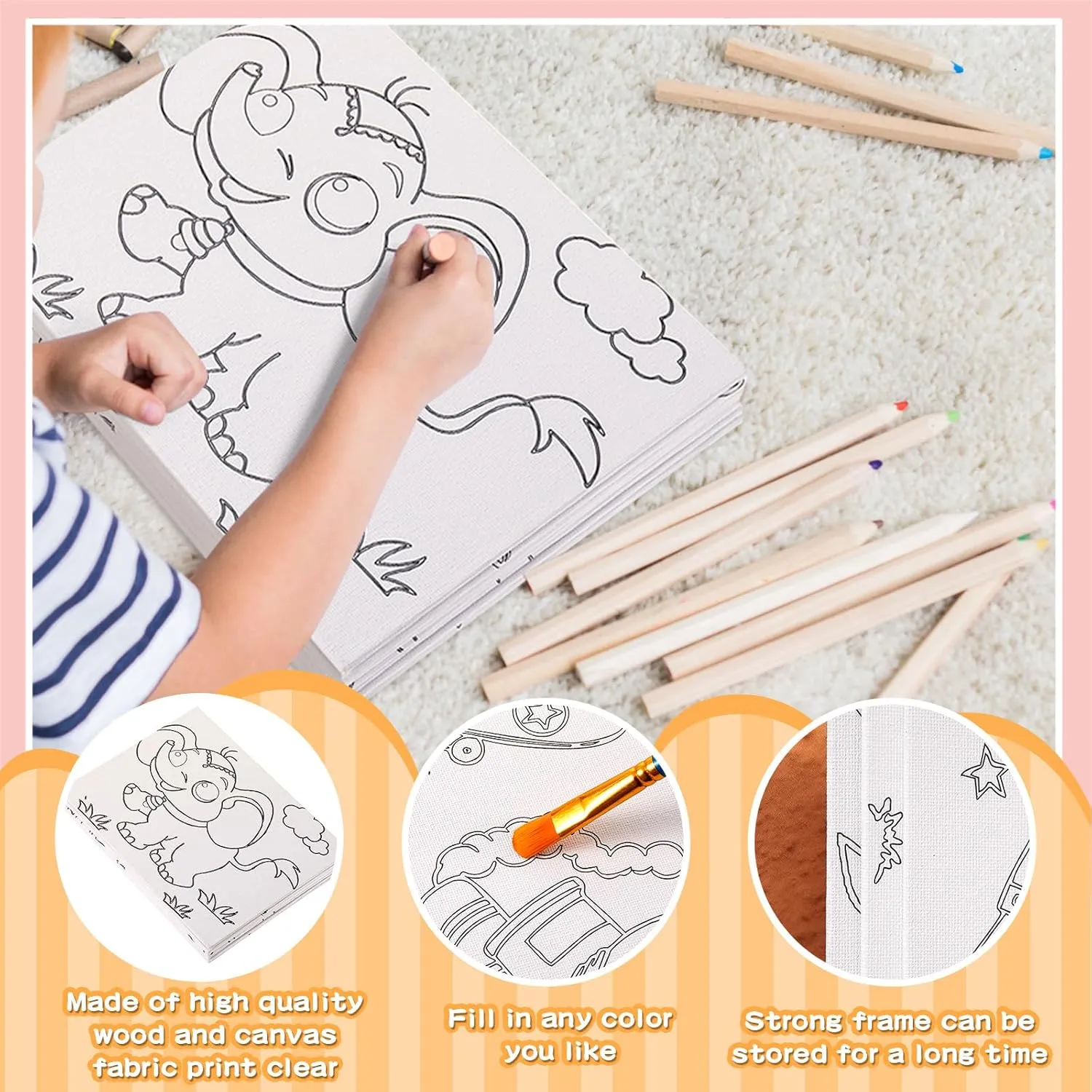 Fulmoon 24 Pcs Pre Drawn Canvas for Painting for Kids Adults Preprinted Bulk 7.8 x 5.8 Inch Pre-Stenciled Painting Canvas Panels for DIY School Gift Classroom Party Favor Activities, 12 Style