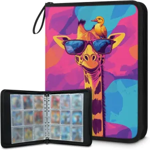 Funny Giraffe Trading Card Binder 9 Pocket 900 Cards Holder Collector Album with 50 Removable Sleeves Toys Gifts for Boys Girls Colorful Camouflage Game Sports Cards