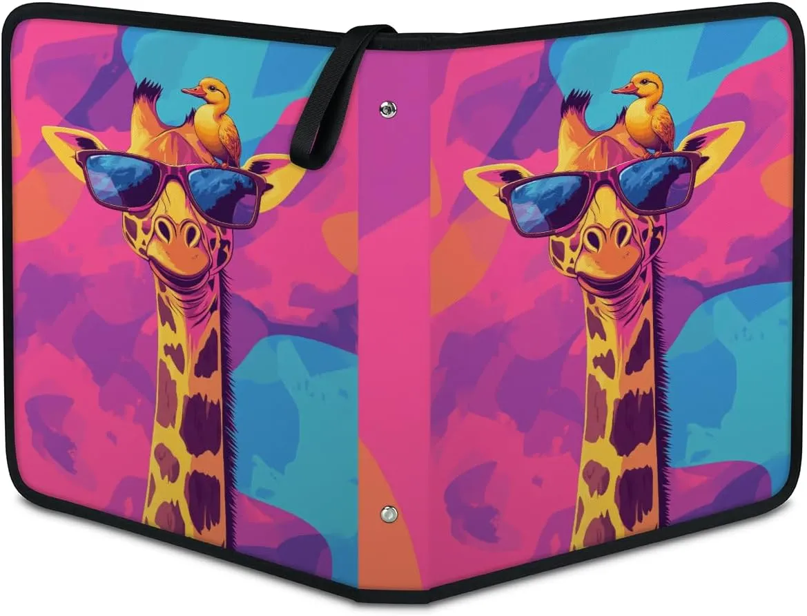 Funny Giraffe Trading Card Binder 9 Pocket 900 Cards Holder Collector Album with 50 Removable Sleeves Toys Gifts for Boys Girls Colorful Camouflage Game Sports Cards
