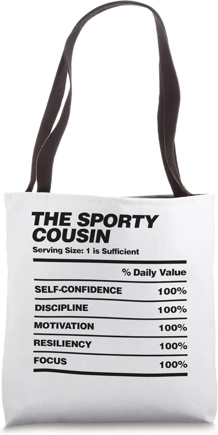 Funny Sporty Cousin Nutrition Facts Design Family Holiday Tote Bag