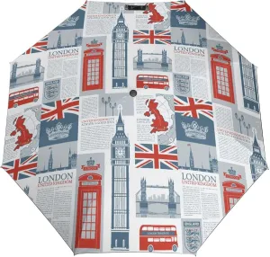 FunnyStar Theme of Uk And London British Flag Waterproof Windproof 3 Folds Auto Open Close Umbrella Lightweight Anti-UV For Men Women