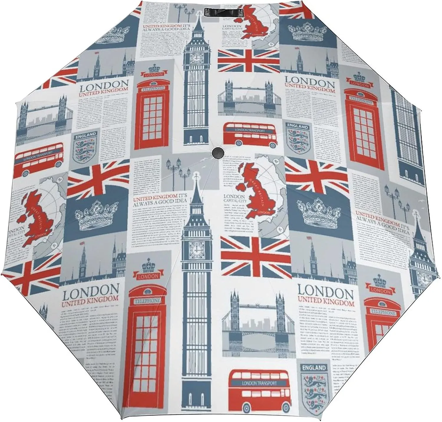 FunnyStar Theme of Uk And London British Flag Waterproof Windproof 3 Folds Auto Open Close Umbrella Lightweight Anti-UV For Men Women