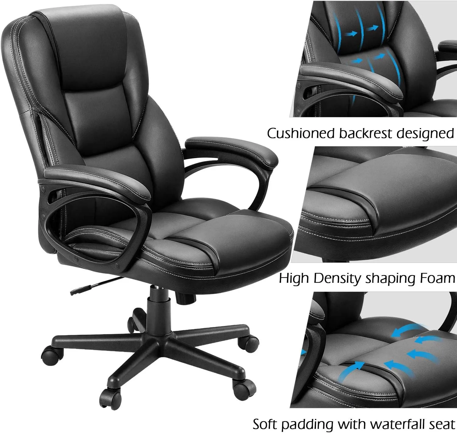 Furmax Office Executive Chair High Back Adjustable Managerial Home Desk Chair, Swivel Computer PU Leather Chair with Lumbar Support (Black)