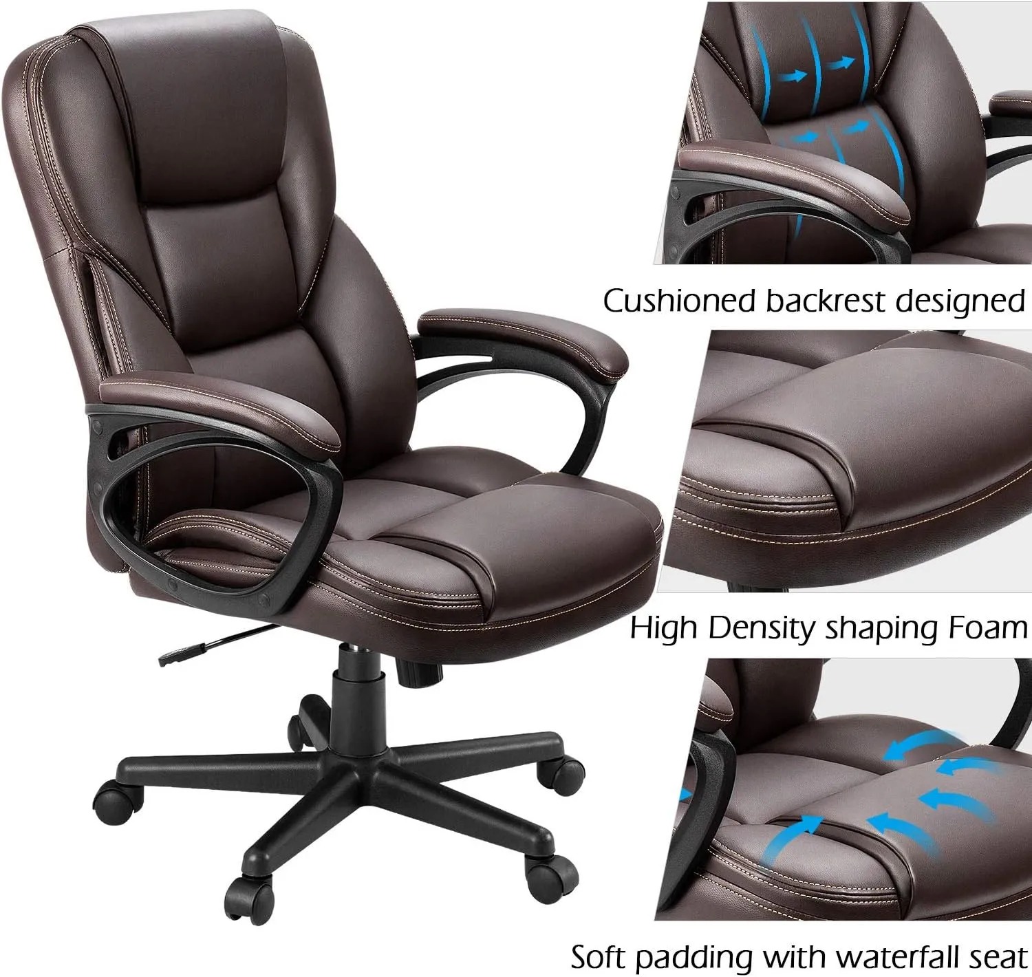 Furmax Office Executive Chair High Back Adjustable Managerial Home Desk Chair, Swivel Computer PU Leather Chair with Lumbar Support (Brown)