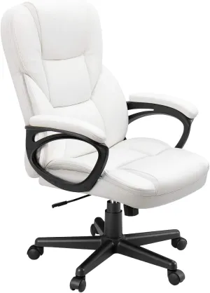Furmax Office Executive Chair High Back Adjustable Managerial Home Desk Chair,Swivel Computer PU Leather Chair with Lumbar Support (White)