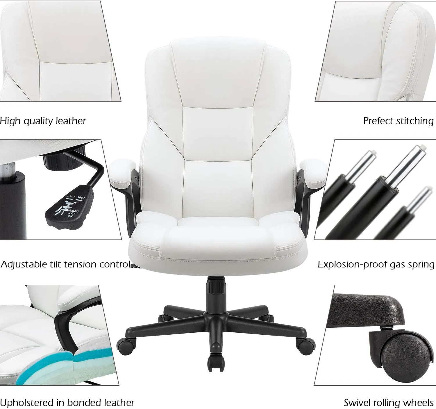 Furmax Office Executive Chair High Back Adjustable Managerial Home Desk Chair,Swivel Computer PU Leather Chair with Lumbar Support (White)