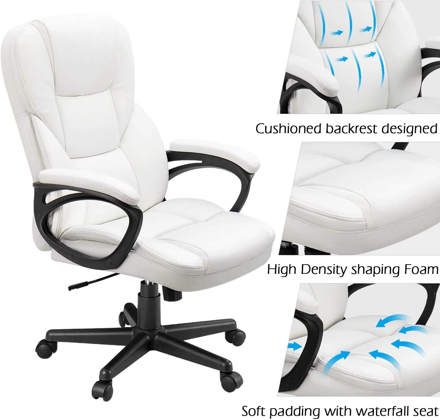 Furmax Office Executive Chair High Back Adjustable Managerial Home Desk Chair,Swivel Computer PU Leather Chair with Lumbar Support (White)