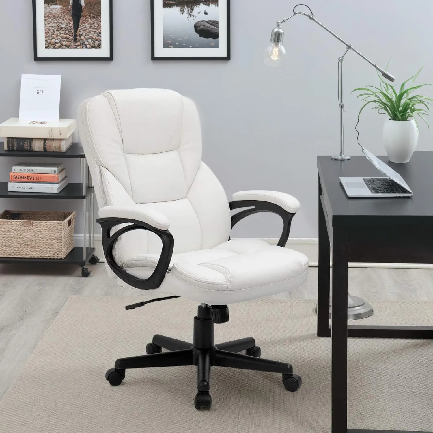Furmax Office Executive Chair High Back Adjustable Managerial Home Desk Chair,Swivel Computer PU Leather Chair with Lumbar Support (White)
