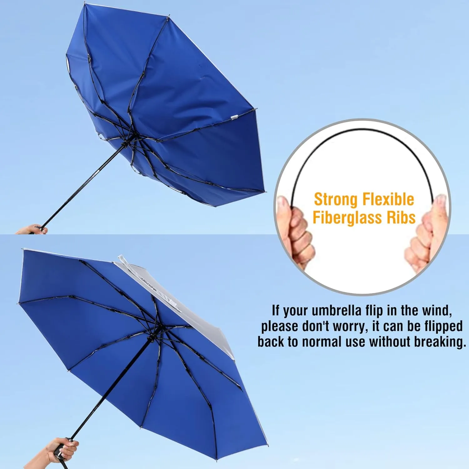 G4Free UPF 50  UV Protection Large Travel Umbrella 42/46 Inch Auto Open Close Windproof Sun Blocking Umbrella