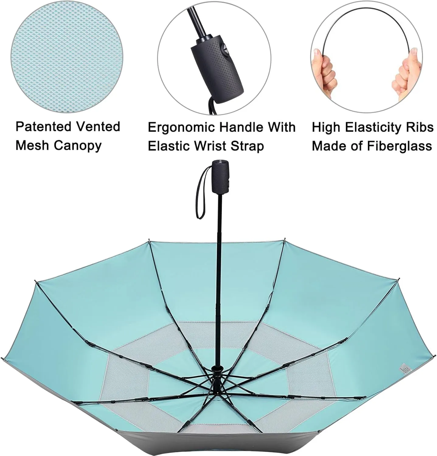 G4Free UPF 50  UV Protection Travel Umbrella 42/46 Inch Windproof Silver Coating Sun Blocking Umbrella