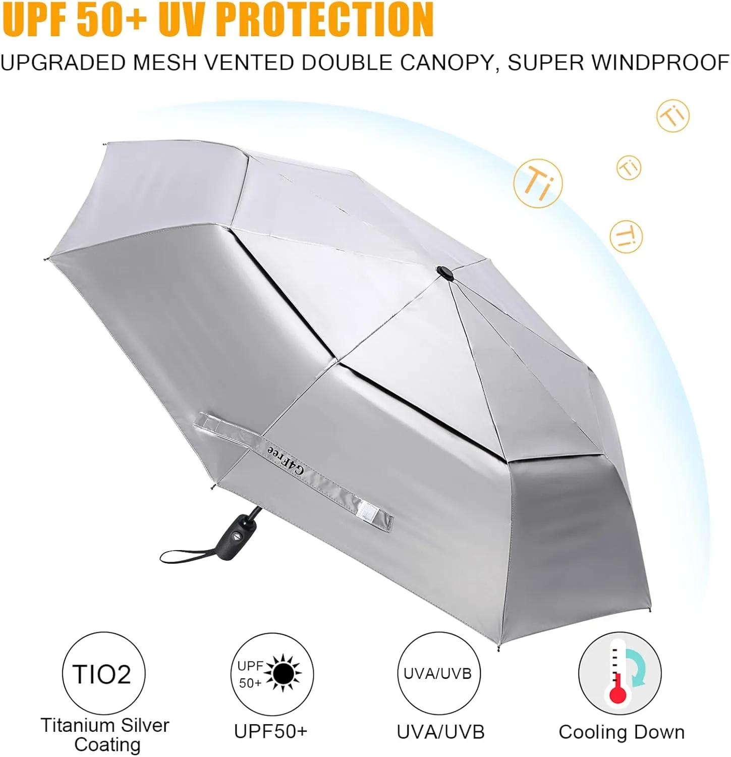 G4Free UPF 50  UV Protection Travel Umbrella 42/46 Inch Windproof Silver Coating Sun Blocking Umbrella
