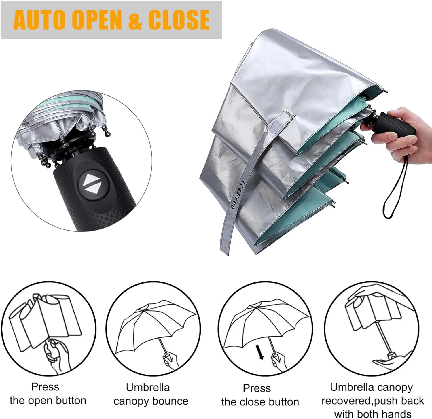 G4Free UPF 50  UV Protection Travel Umbrella 42/46 Inch Windproof Silver Coating Sun Blocking Umbrella